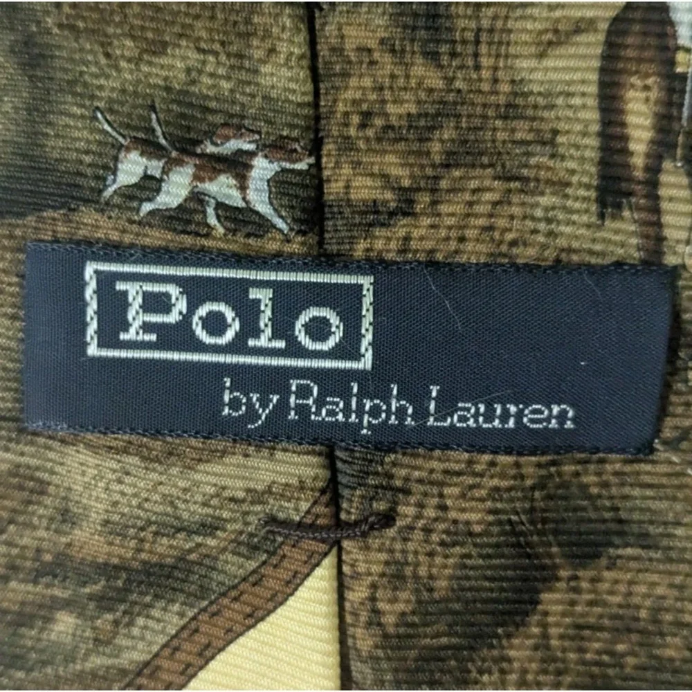 VTG Polo Ralph Lauren Silk Tie Fox Hunt Horn Equestrian Handmade USA 58x3.5